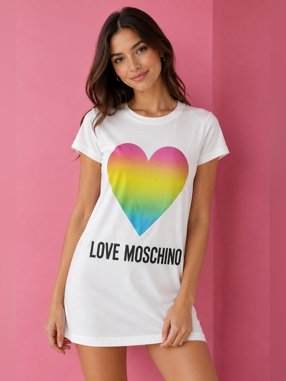 Moschino White Tee Dress with Gradient Pink Heart